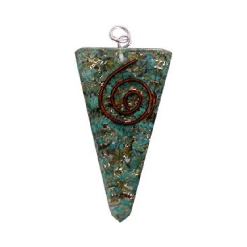 Crisocolla Orgone Pendente Triangolare con Spirale (± 50 x 25 x 5mm)