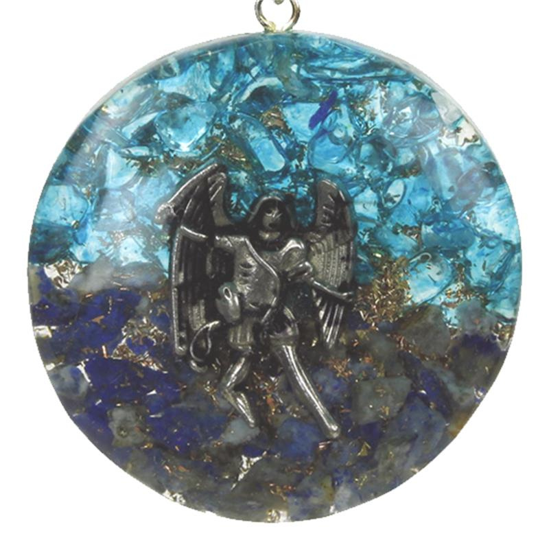 Arcangelo Michele - Lapislazzuli e Topazio blu Orgone Pendente Tondo - 4cm