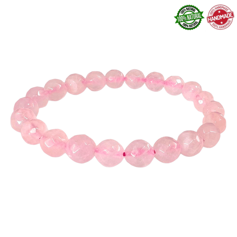 Bracciale Quarzo Rosa perle Sfaccettate in pietra naturale da 8mm - Qualità AA