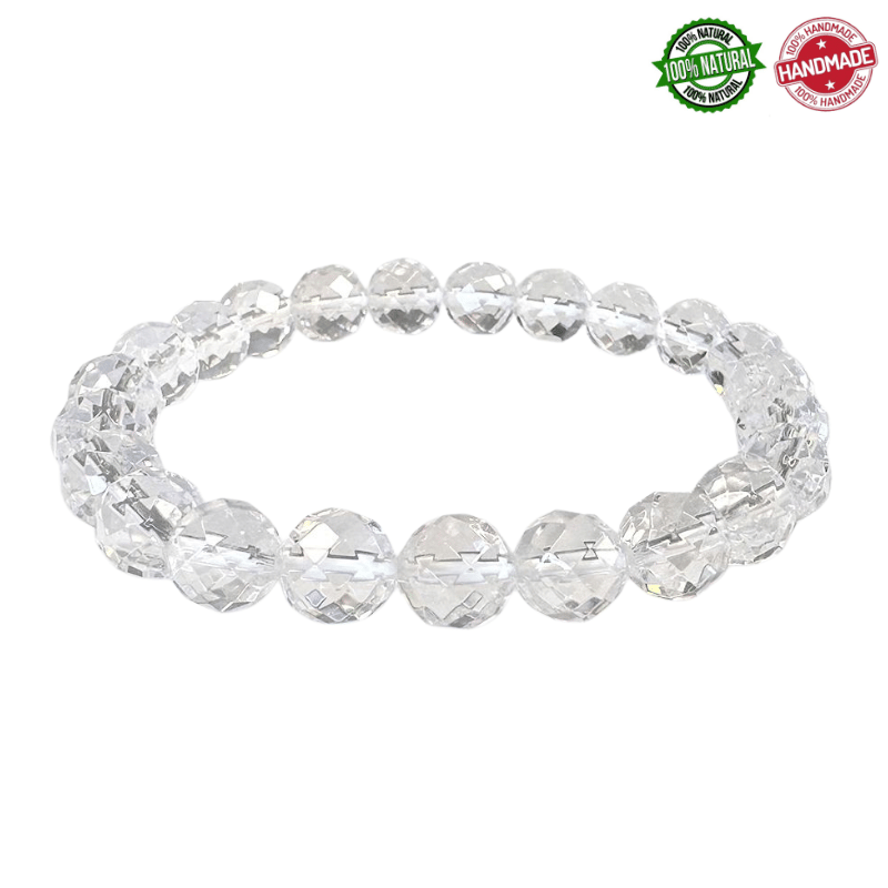 Bracciale Cristallo di Rocca perle Sfaccettate in pietra naturale da 8mm - Qualità AA