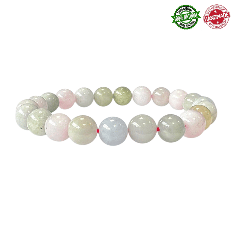 Bracciale Berillo, Acquamarina e Morganite perle in pietra naturale da 8mm - Qualità AB