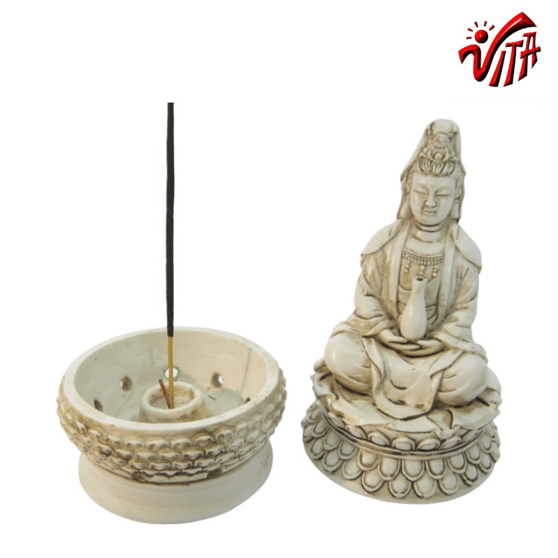 Supporto per coni e bastoncini incenso Guan Yin - Bianco