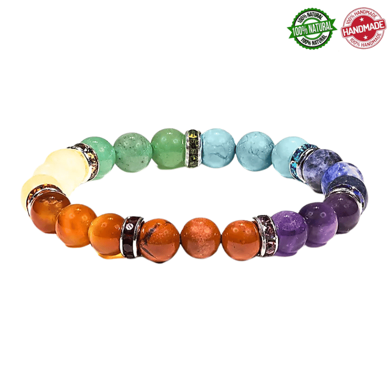 Braccialetto 7 Chakra con Anelli in metallo e Cristalli di Vetro