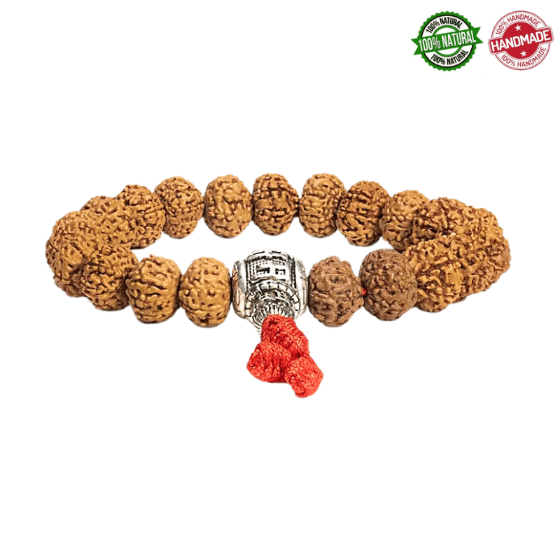 Mala Tibetano braccialetto in semi di Rudraksha e una perlina guru con mantra Ohm - 21 grani