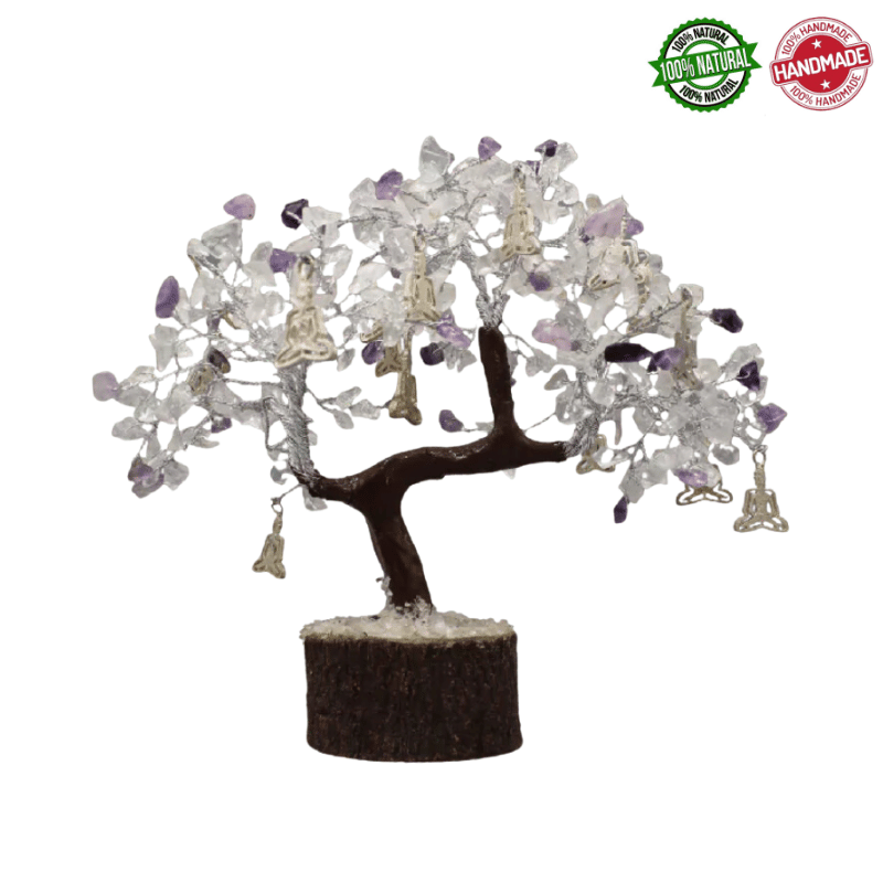 Albero con gemme di Ametista e Cristallo di Rocca e Buddha - 300 Gemme